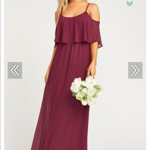 CAITLIN RUFFLE MAXI DRESS ~ MERLOT CHIFFON. Size M